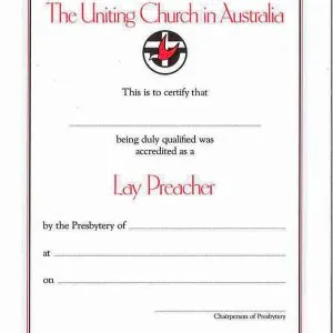 Blank Lay Preacher certificate with UCA logo