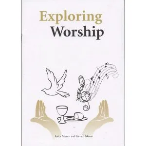 Exploring Worship book cover with a dove, musical notes and Communion symbols