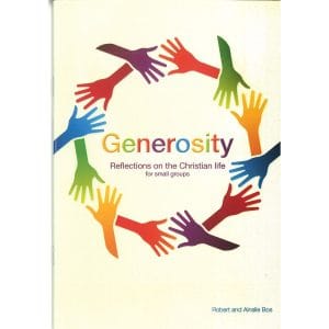 Generosity book cover with colourful hands reaching toward one another