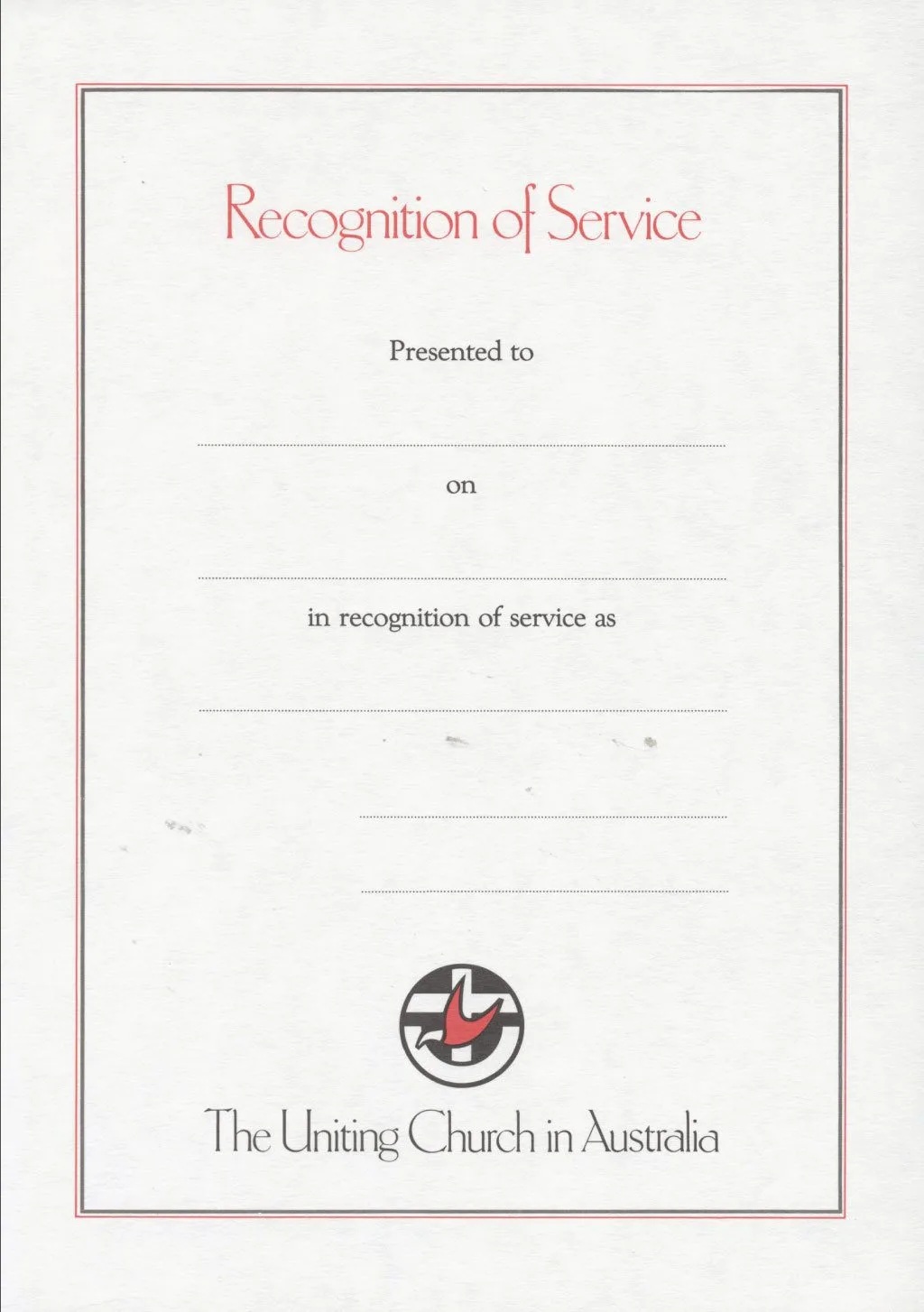 Blank Recognition of Service certificate with UCA logo