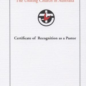 Blank Certificate of Recognition as a Pastor with UCA logo