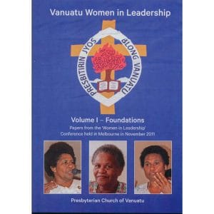 Vanuatu Women in Leadership book cover with a church emblem and three women’s portraits